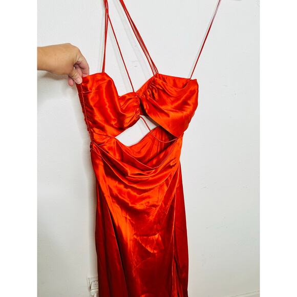 THE SEI Poppy Orange Asymmetric Cut Out Bodice High Waist Wrap Skirt Dress sz 8 - Picture 6 of 13